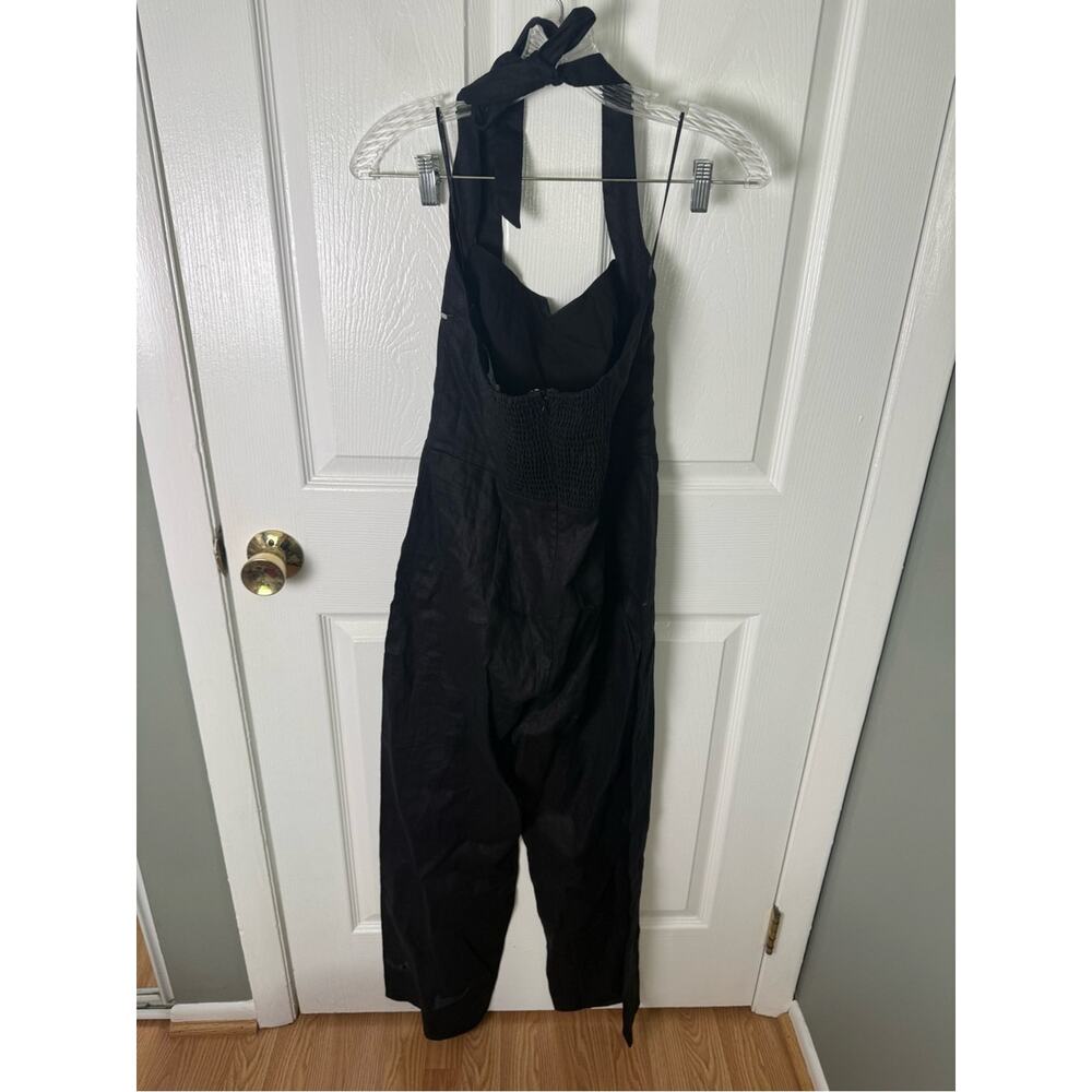 Reformation Malika Linen Jumpsuit in Black 4 FLAW - Picture 4 of 7